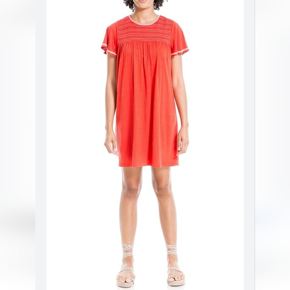 NWT Max Studio Red Flounce Flutter Sleeve Dress - Picture 2 of 8